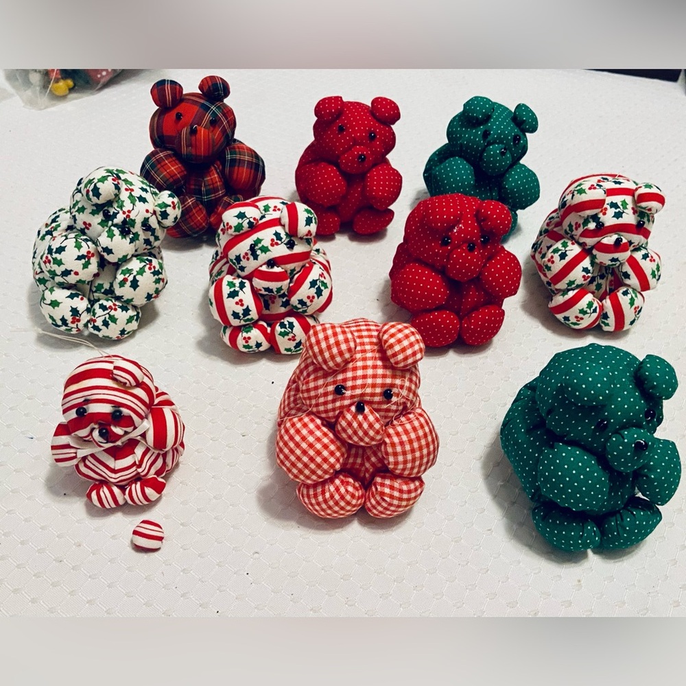 Hand Sewn Teddy Bears Plaid, Polka Dot. Sold as Pictured